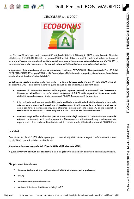 Ecobonus 110% - Circolare 04.2020 - Studio Boni