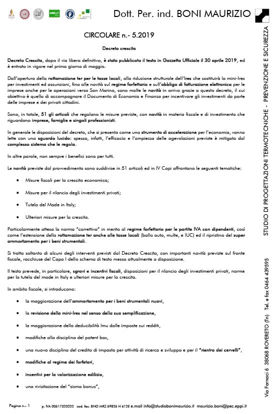 Decreto crescita - Circolare 05.2019 - Studio Boni