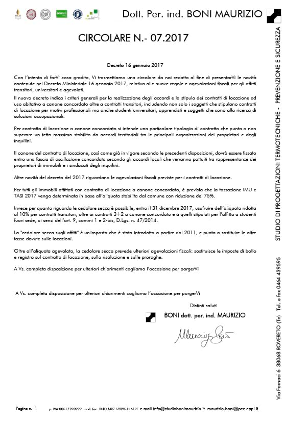 Decreto 16 gennaio 2017 - Circolare 07.2017 - Studio Boni