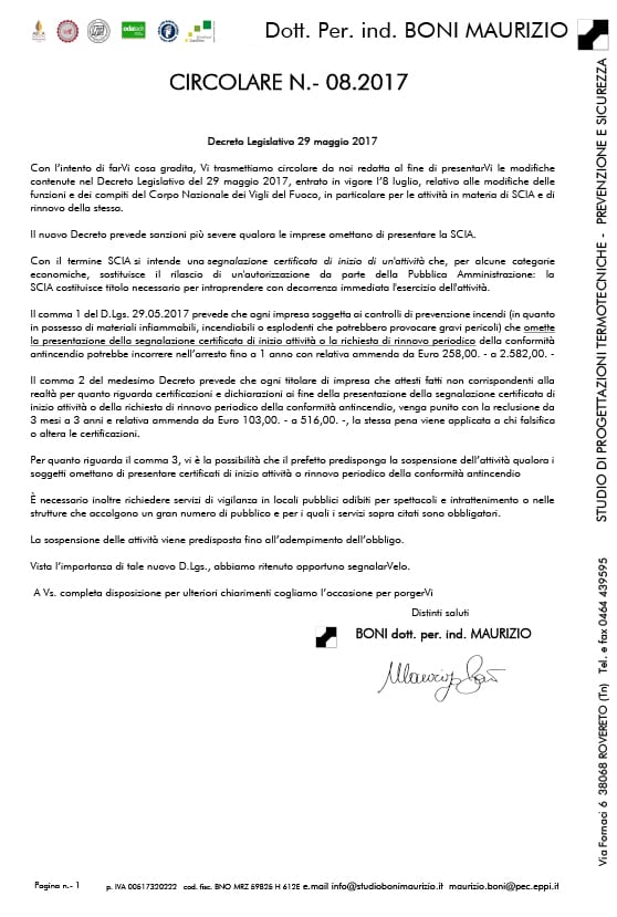 Decreto Legislativo 29 maggio 2017 - Circolare 08.2017 - Studio Boni