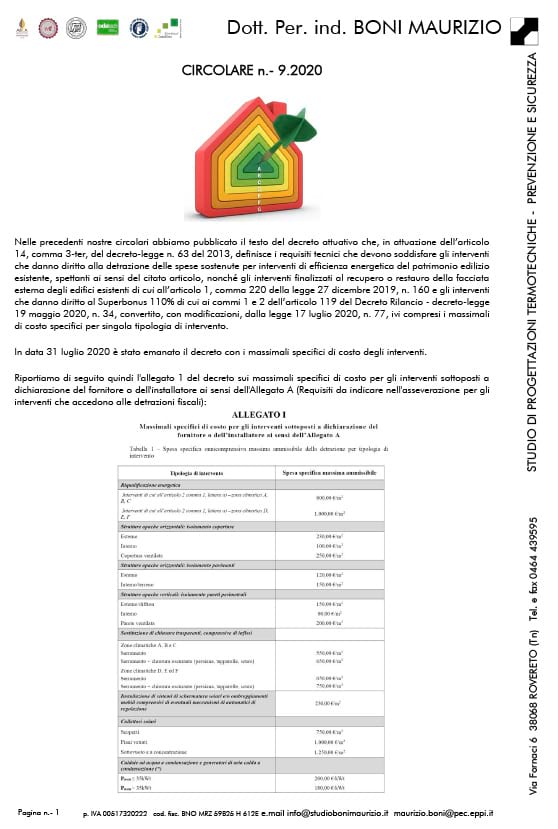 Massimali specifici costo degli interventi - Circolare 09.2020 - Studio Boni